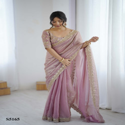 Luxury Fendy Satin Embroidered Designer Saree with Sequin Work